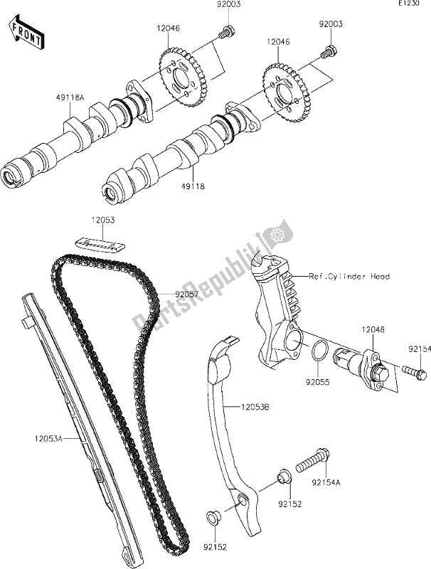 Alle onderdelen voor de 7 Camshaft(s)/tensioner van de Kawasaki EN 650 Vulcan S 2019