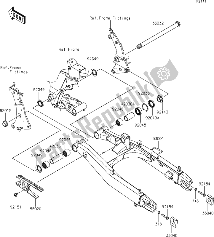 Alle onderdelen voor de 31 Swingarm van de Kawasaki EN 650 Vulcan S 2020