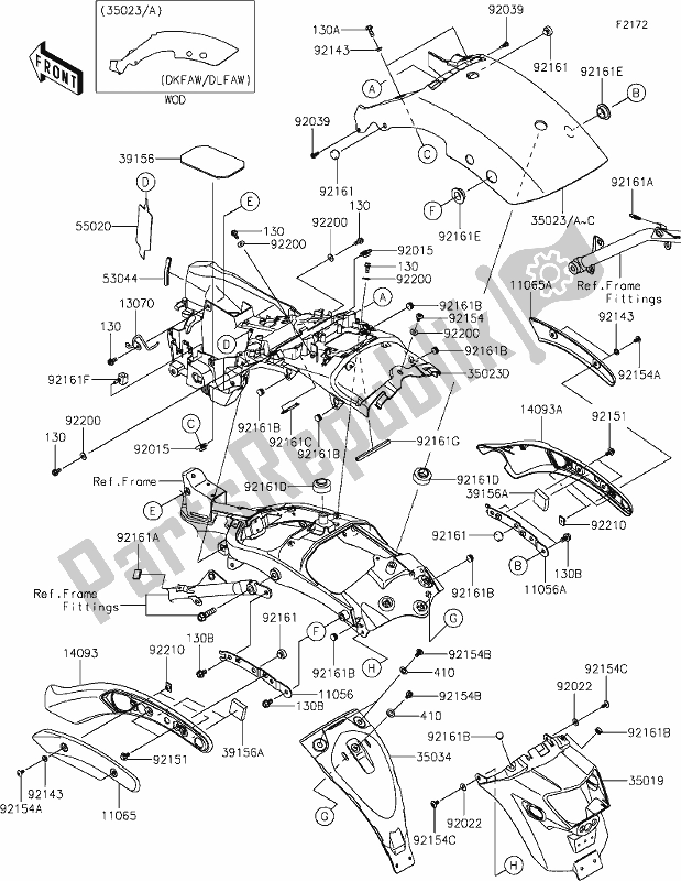 All parts for the 35 Rear Fender(s) of the Kawasaki EN 650 Vulcan S 2020