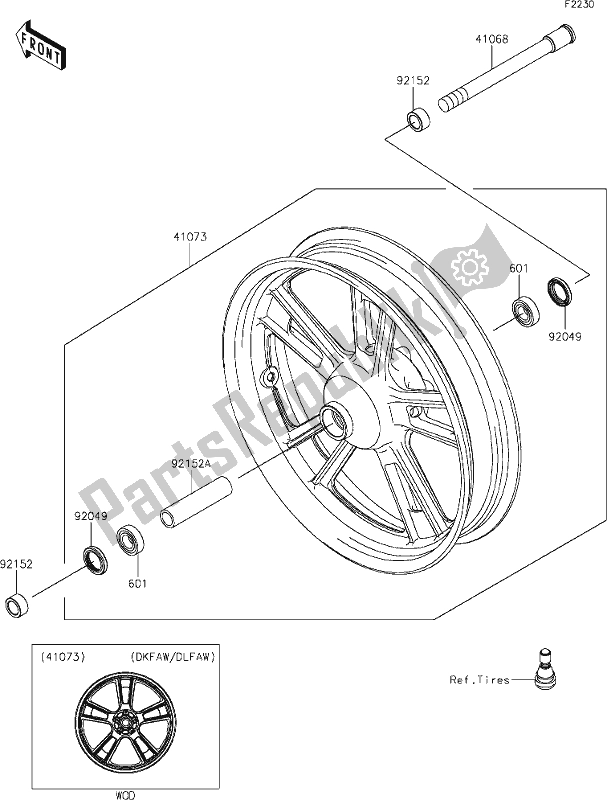 All parts for the 38 Front Hub of the Kawasaki EN 650 Vulcan S 2020