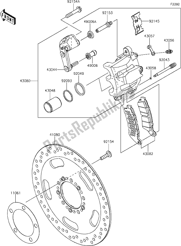 Alle onderdelen voor de 43 Front Brake van de Kawasaki EN 650 Vulcan S 2020