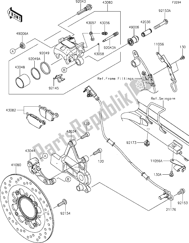 All parts for the 45 Rear Brake of the Kawasaki EN 650 Vulcan S 2020