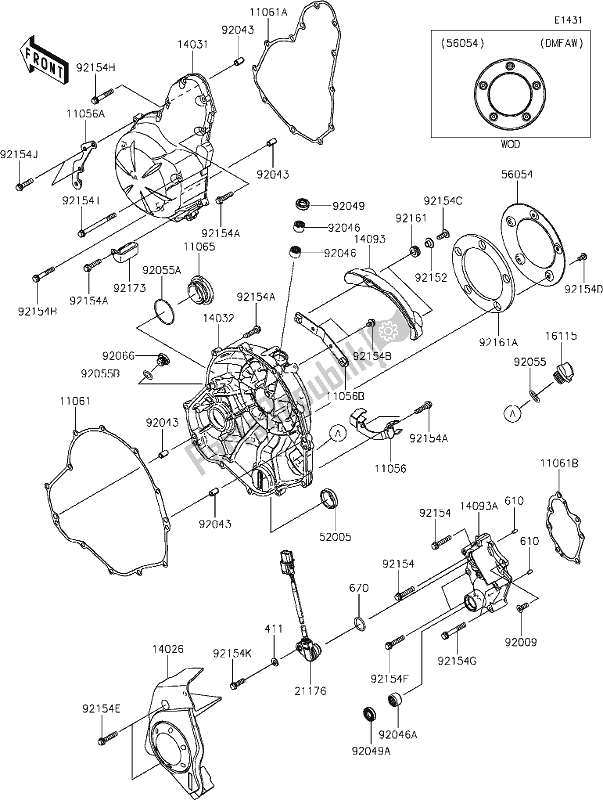 Alle onderdelen voor de 16 Engine Cover(s) van de Kawasaki EN 650 Vulcan S 2021