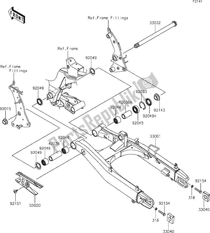 All parts for the 31 Swingarm of the Kawasaki EN 650 Vulcan S 2021