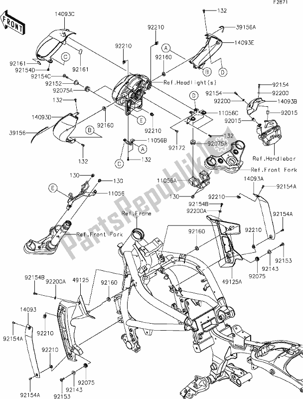 Alle onderdelen voor de 62 Cowling van de Kawasaki EN 650 Vulcan S 2021