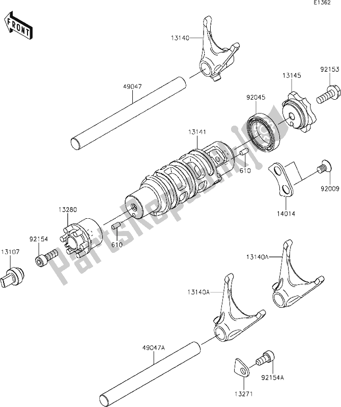 All parts for the 12 Gear Change Drum/shift Fork(s) of the Kawasaki EN 650 Vulcan S Cafe 2019