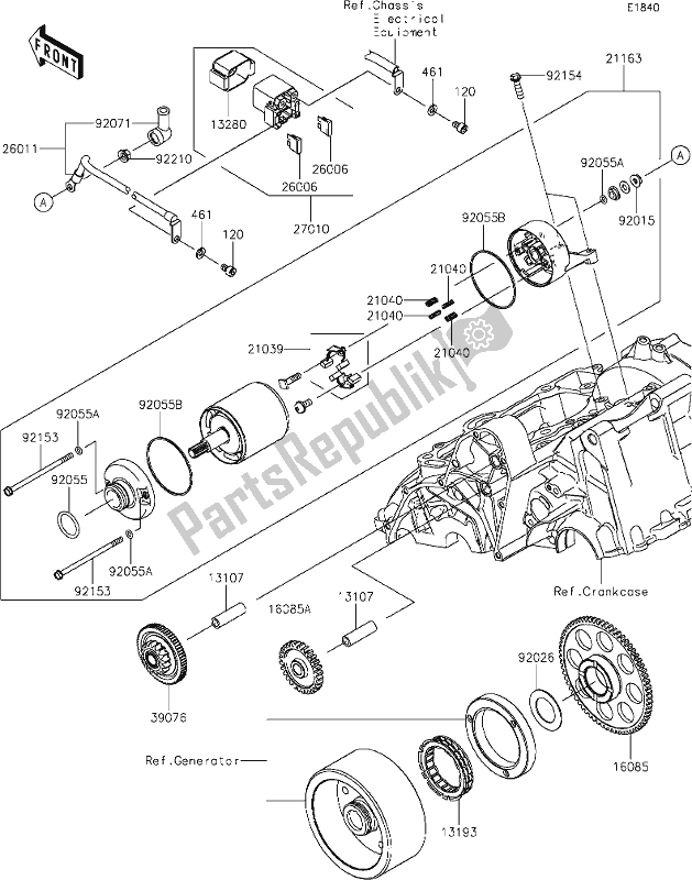 All parts for the 24 Starter Motor of the Kawasaki EN 650 Vulcan S Cafe 2019