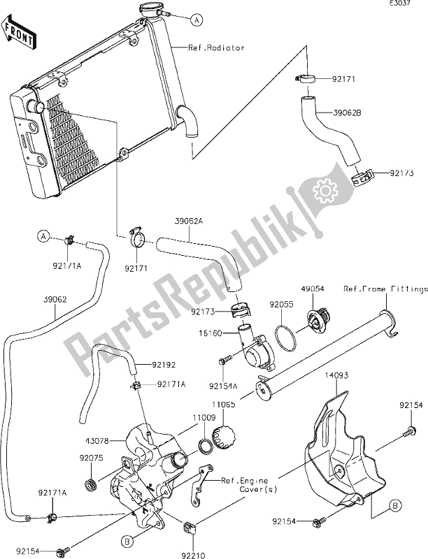 Toutes les pièces pour le 27 Water Pipe du Kawasaki EN 650 Vulcan S Cafe 2019