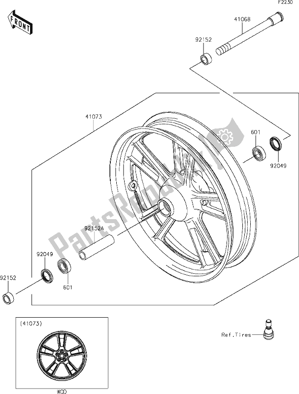 Tutte le parti per il 38 Front Hub del Kawasaki EN 650 Vulcan S Cafe 2019