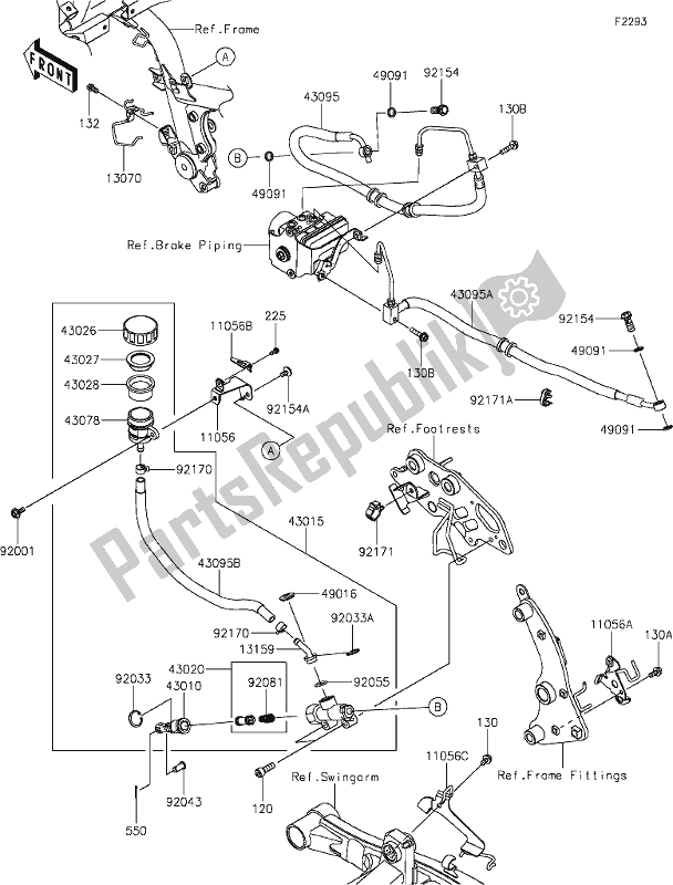 All parts for the 44 Rear Master Cylinder of the Kawasaki EN 650 Vulcan S Cafe 2019