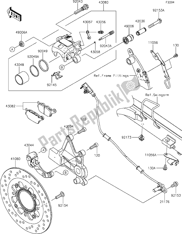 Alle onderdelen voor de 45 Rear Brake van de Kawasaki EN 650 Vulcan S Cafe 2019