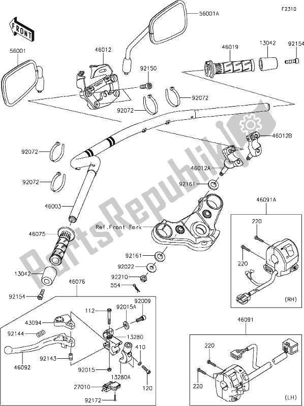 Toutes les pièces pour le 46 Handlebar du Kawasaki EN 650 Vulcan S Cafe 2019