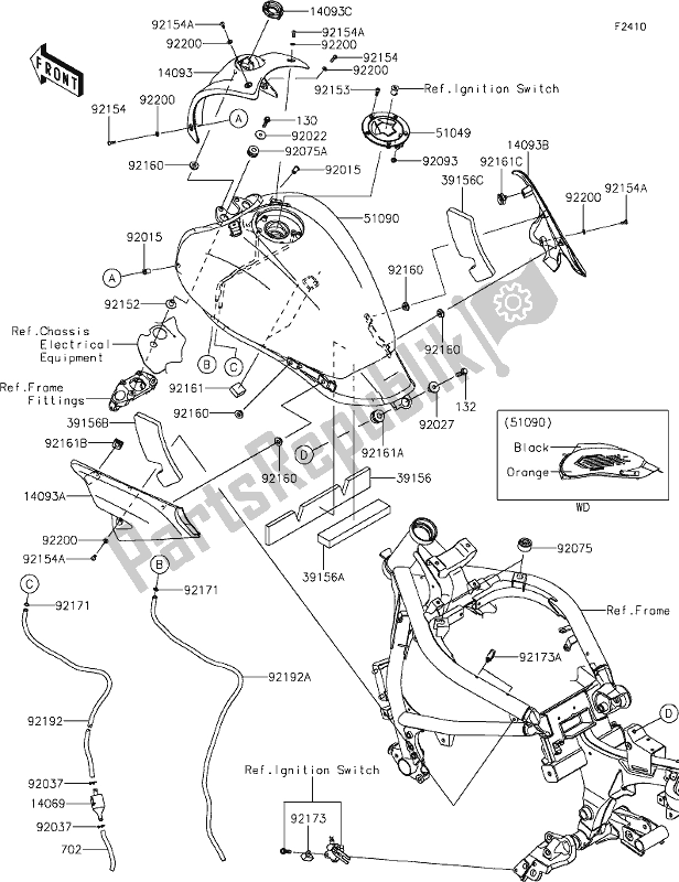 Tutte le parti per il 48 Fuel Tank del Kawasaki EN 650 Vulcan S Cafe 2019