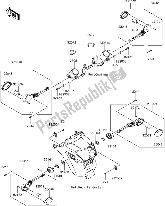 All parts for the 55 Turn Signals of the Kawasaki EN 650 Vulcan S Cafe 2019