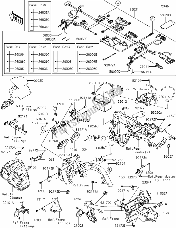 Alle onderdelen voor de 56 Chassis Electrical Equipment van de Kawasaki EN 650 Vulcan S Cafe 2019