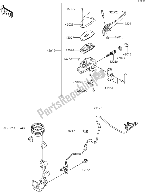 All parts for the 42 Front Master Cylinder of the Kawasaki EN 650 Vulcan S Cafe 2021