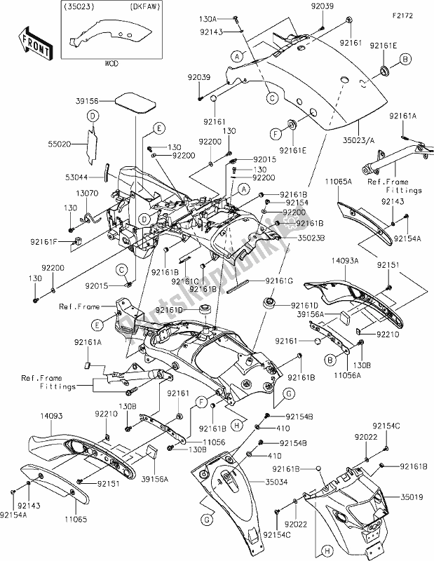 Todas as partes de 35 Rear Fender(s) do Kawasaki EN 650 Vulcan S SE 2019