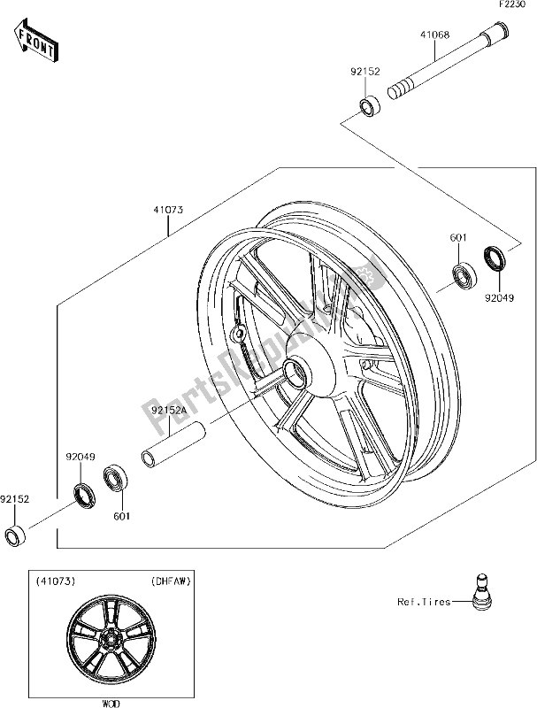 Toutes les pièces pour le 38 Front Hub du Kawasaki EN 650 Vulcan S Special Edition 2017