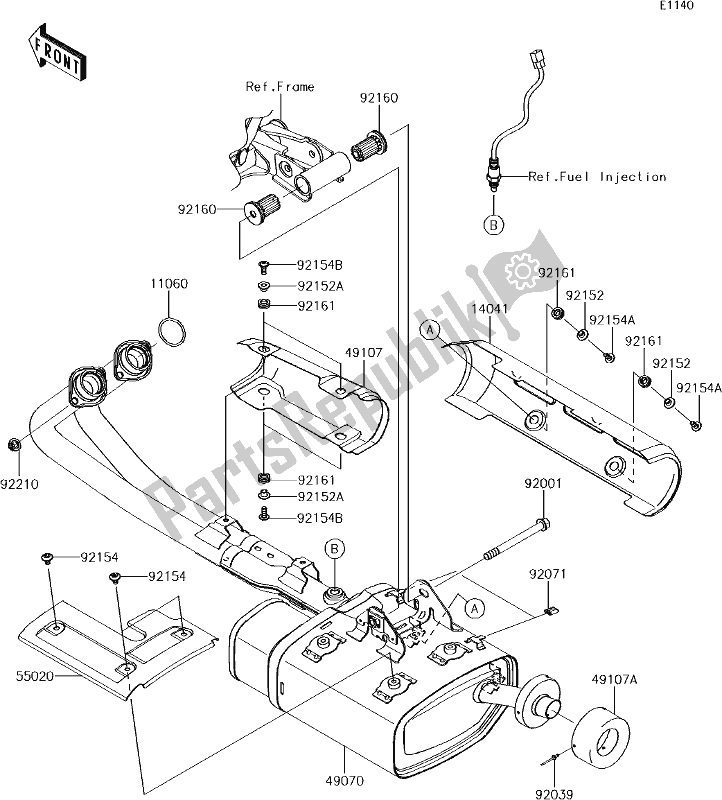 All parts for the 5 Muffler(s) of the Kawasaki EN 650 Vulcan S Special Edition 2017