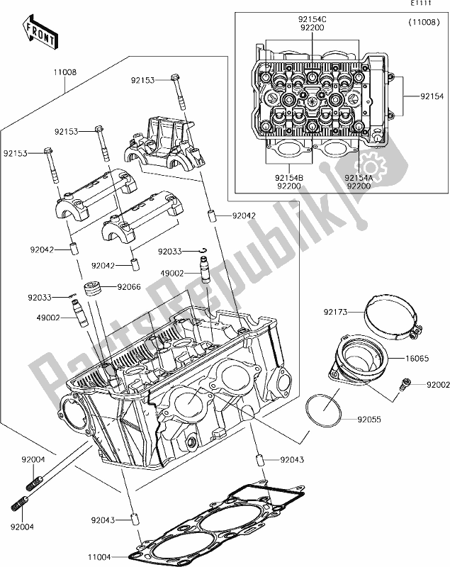 Alle onderdelen voor de 1 Cylinder Head van de Kawasaki ER 650 Z 650L Lams 2017