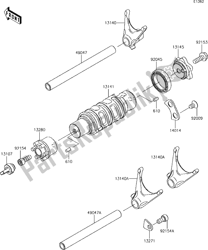 Alle onderdelen voor de 12 Gear Change Drum/shift Fork(s) van de Kawasaki ER 650 Z 650L Lams 2017