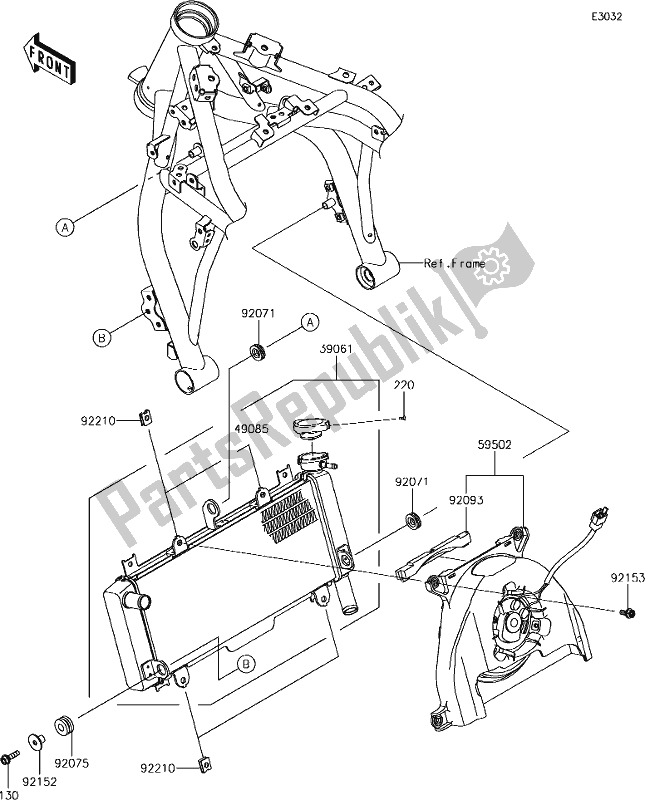 All parts for the 26 Radiator of the Kawasaki ER 650 Z 650L Lams 2017