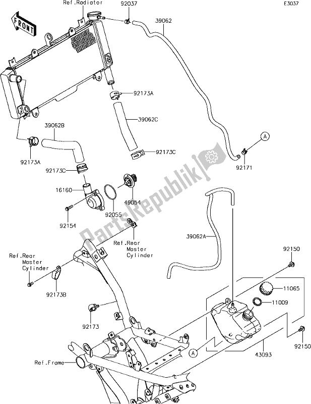 Alle onderdelen voor de 27 Water Pipe van de Kawasaki ER 650 Z 650L Lams 2017
