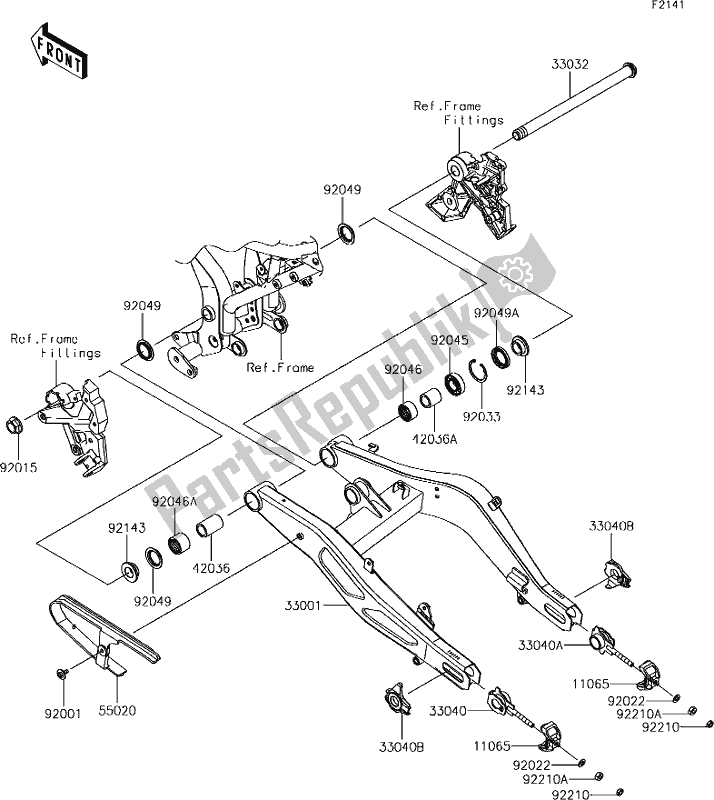 All parts for the 31 Swingarm of the Kawasaki ER 650 Z 650L Lams 2017