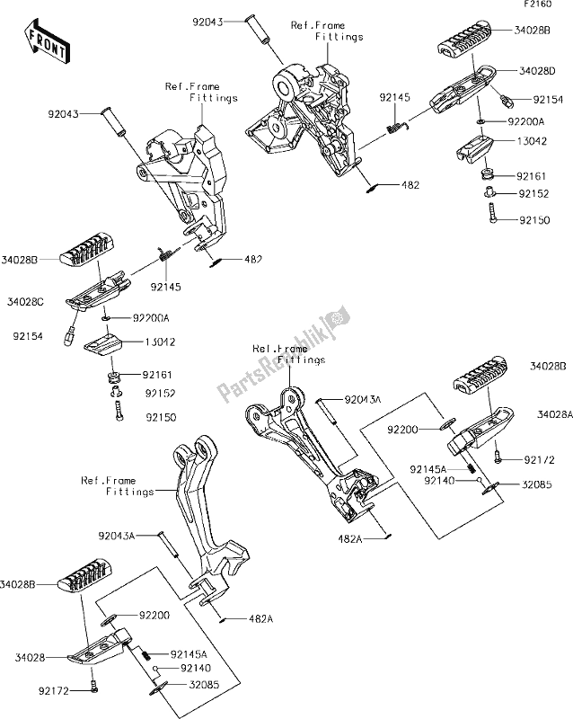 All parts for the 33 Footrests of the Kawasaki ER 650 Z 650L Lams 2017