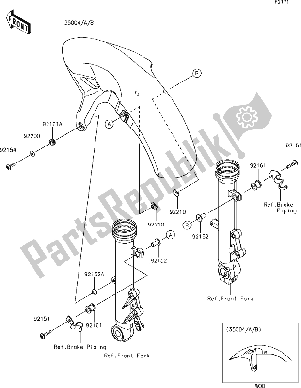 All parts for the 34 Front Fender(s) of the Kawasaki ER 650 Z 650L Lams 2017