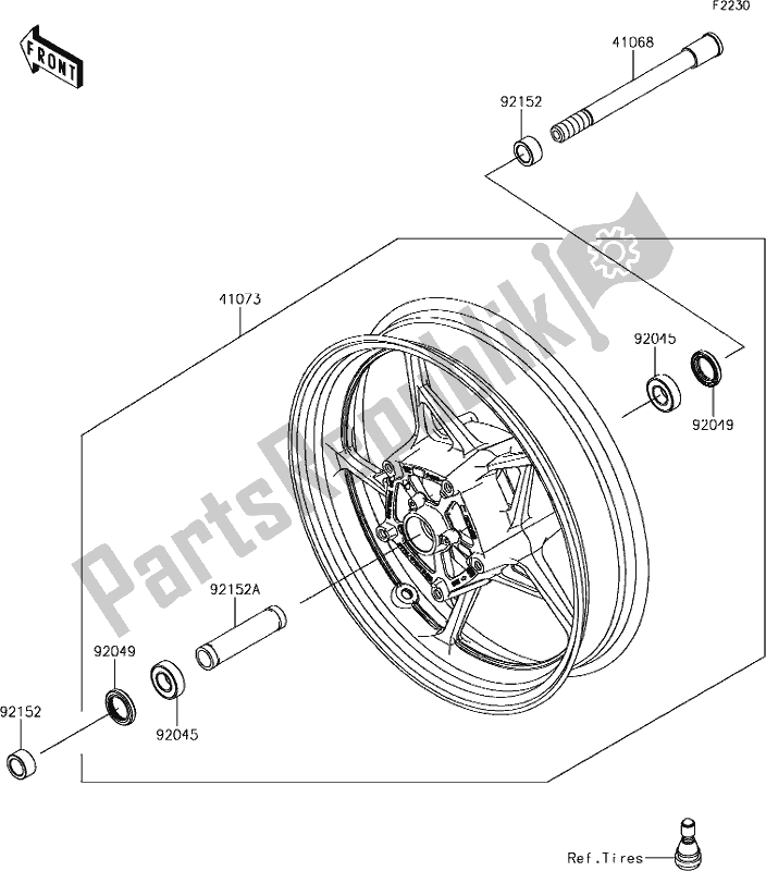 All parts for the 38 Front Hub of the Kawasaki ER 650 Z 650L Lams 2017