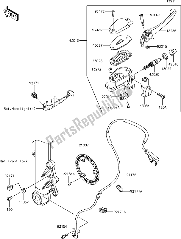 Alle onderdelen voor de 42 Front Master Cylinder van de Kawasaki ER 650 Z 650L Lams 2017