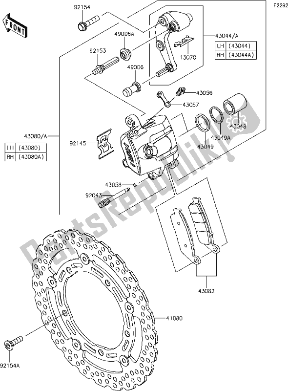 Alle onderdelen voor de 43 Front Brake van de Kawasaki ER 650 Z 650L Lams 2017