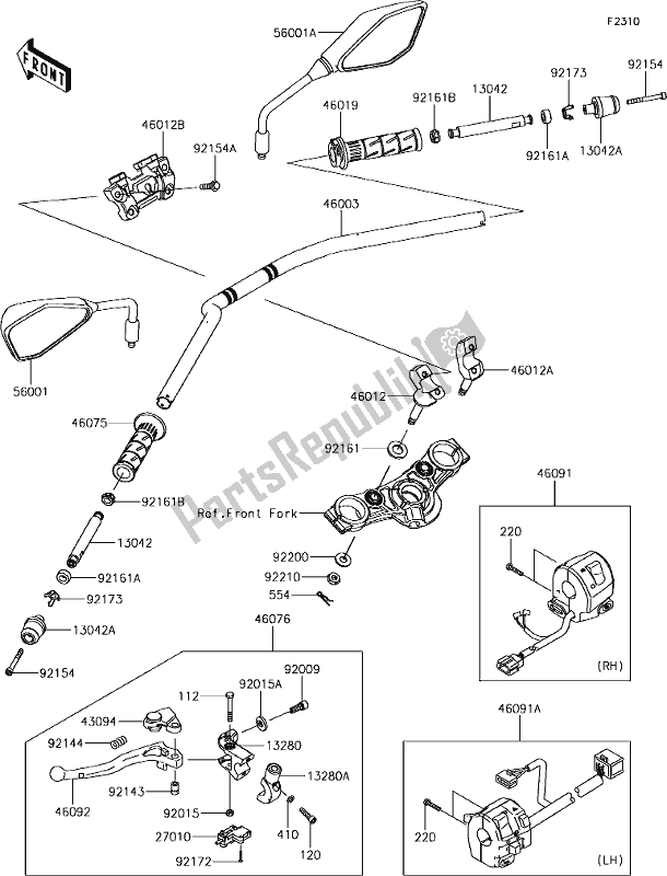 Wszystkie części do 46 Handlebar Kawasaki ER 650 Z 650L Lams 2017