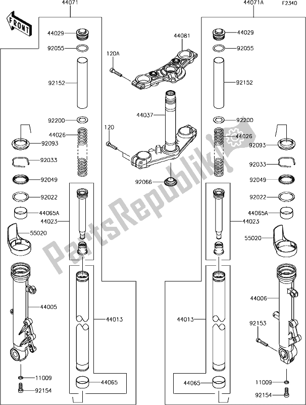 All parts for the 47 Front Fork of the Kawasaki ER 650 Z 650L Lams 2017