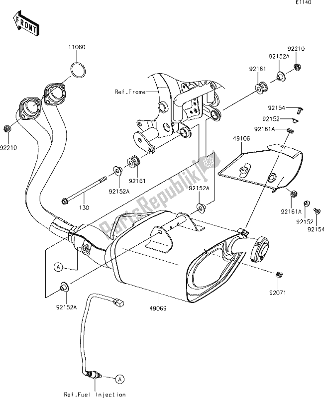 All parts for the 5 Muffler(s) of the Kawasaki ER 650 Z 650L Lams 2017