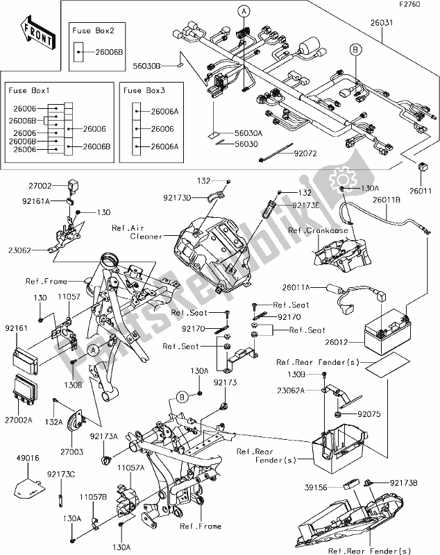 Alle onderdelen voor de 56 Chassis Electrical Equipment van de Kawasaki ER 650 Z 650L Lams 2017