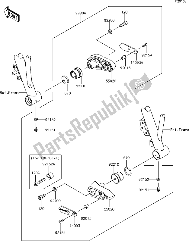 All parts for the 68 Accessory(frame Slider) of the Kawasaki ER 650 Z 650L Lams 2017