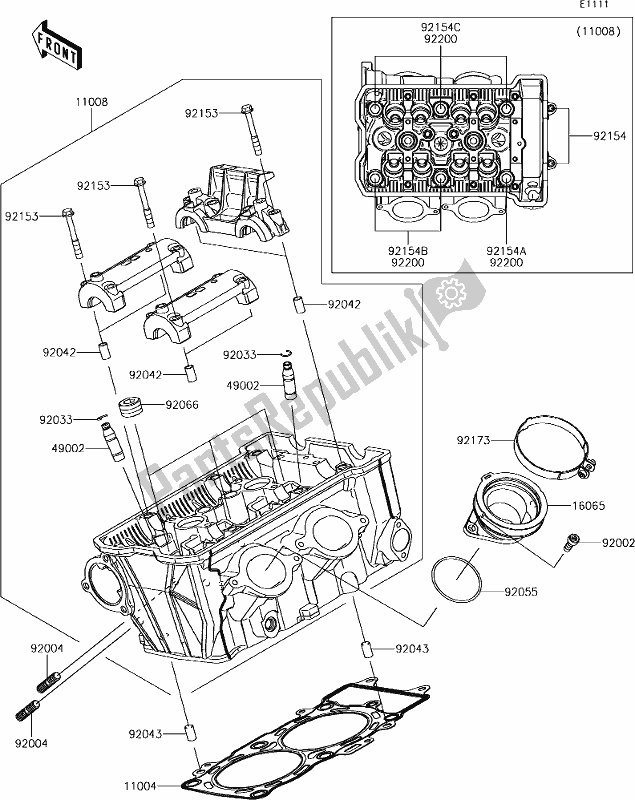 All parts for the 1 Cylinder Head of the Kawasaki ER 650 Z 650L Lams 2018