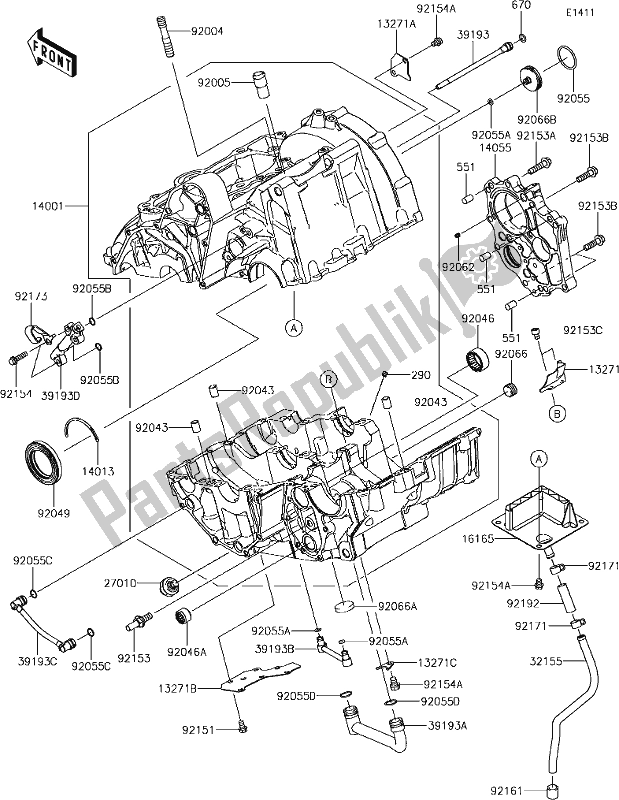 Toutes les pièces pour le 14 Crankcase du Kawasaki ER 650 Z 650L Lams 2018