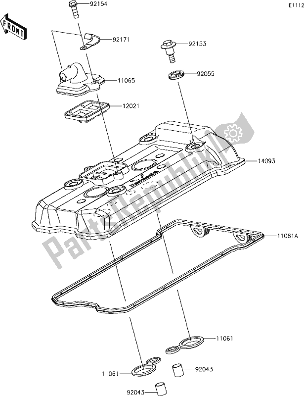 All parts for the 2 Cylinder Head Cover of the Kawasaki ER 650 Z 650L Lams 2018