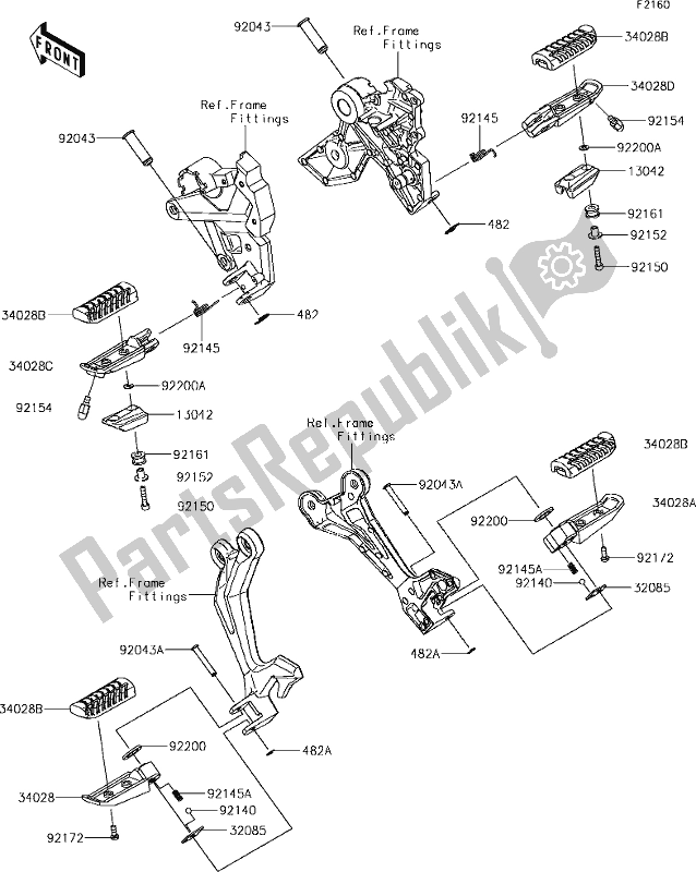 Alle onderdelen voor de 33 Footrests van de Kawasaki ER 650 Z 650L Lams 2018