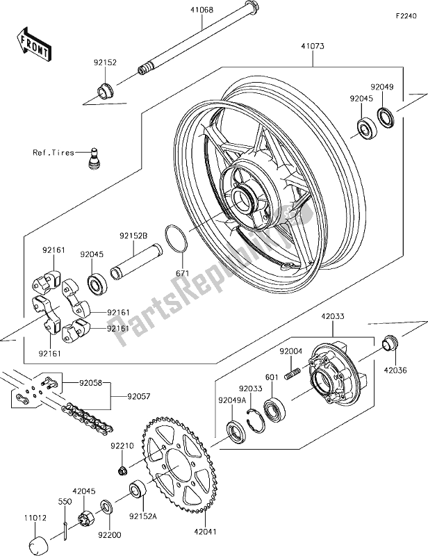 Todas as partes de 39 Rear Hub do Kawasaki ER 650 Z 650L Lams 2018