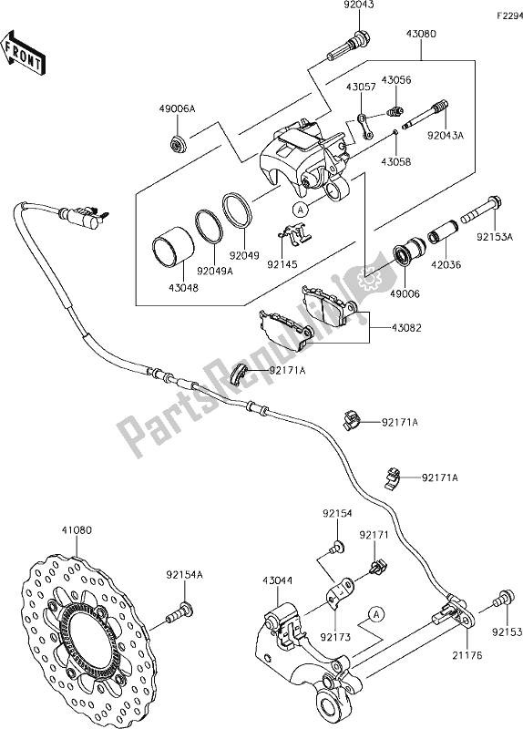 All parts for the 45 Rear Brake of the Kawasaki ER 650 Z 650L Lams 2018