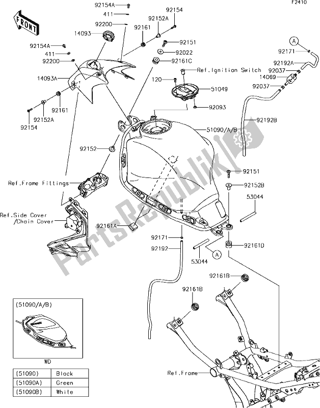 Tutte le parti per il 48 Fuel Tank del Kawasaki ER 650 Z 650L Lams 2018