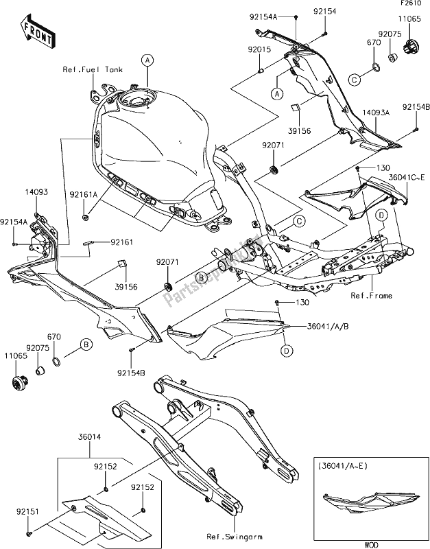 Alle onderdelen voor de 52 Side Covers/chain Cover van de Kawasaki ER 650 Z 650L Lams 2018