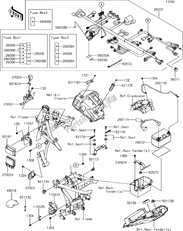 Todas as partes de 56 Chassis Electrical Equipment do Kawasaki ER 650 Z 650L Lams 2018