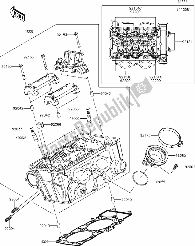 Alle onderdelen voor de 1 Cylinder Head van de Kawasaki ER 650 Z 650L Lams 2019