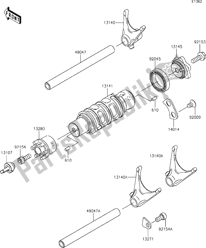 Alle onderdelen voor de 12 Gear Change Drum/shift Fork(s) van de Kawasaki ER 650 Z 650L Lams 2019