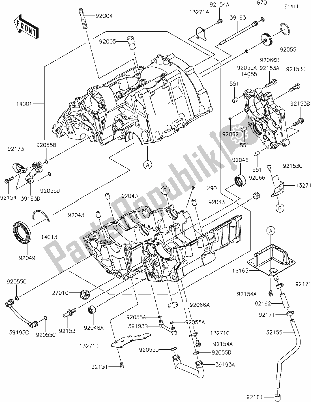 All parts for the 14-1crankcase of the Kawasaki ER 650 Z 650L Lams 2019